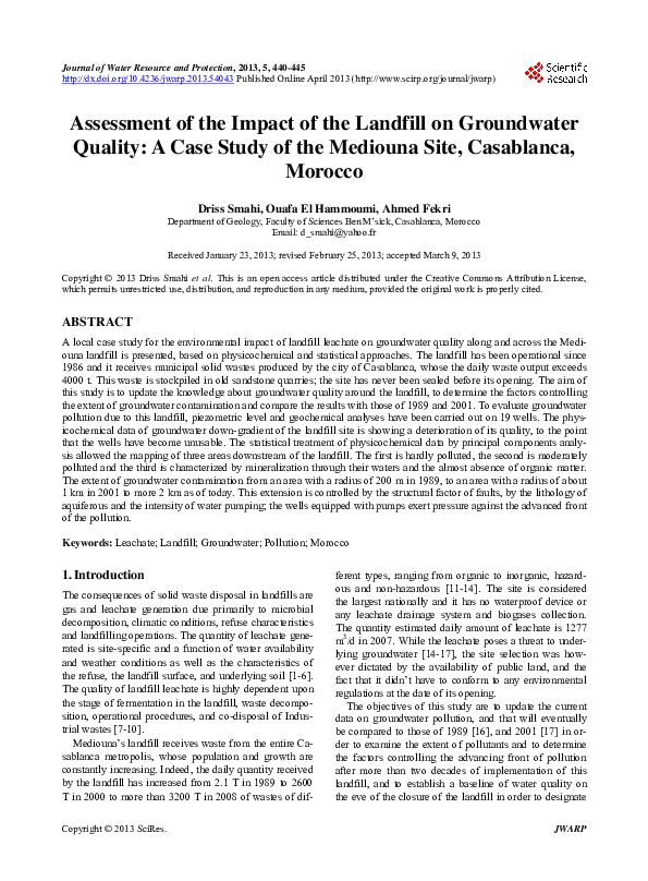 (PDF) Assessment of the impact of landfill on groundwater quality: A ...