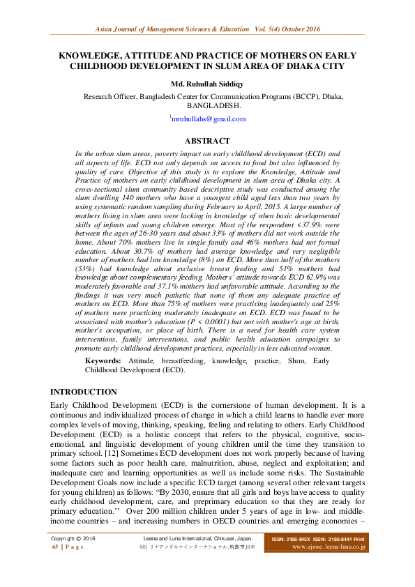 (PDF) Knowledge, Attitude and Practice of Mothers on Early Childhood ...