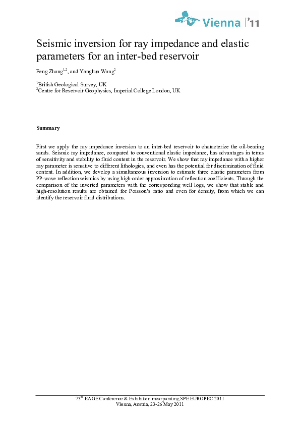 (PDF) Seismic Inversion for Ray Impedance and Elastic Parameters for an ...