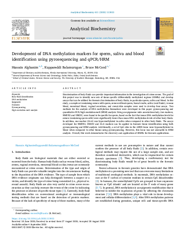 (PDF) Development of DNA methylation markers for sperm, saliva and ...