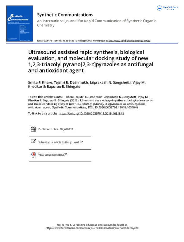 (PDF) Ultrasound assisted rapid synthesis, biological evaluation, and ...
