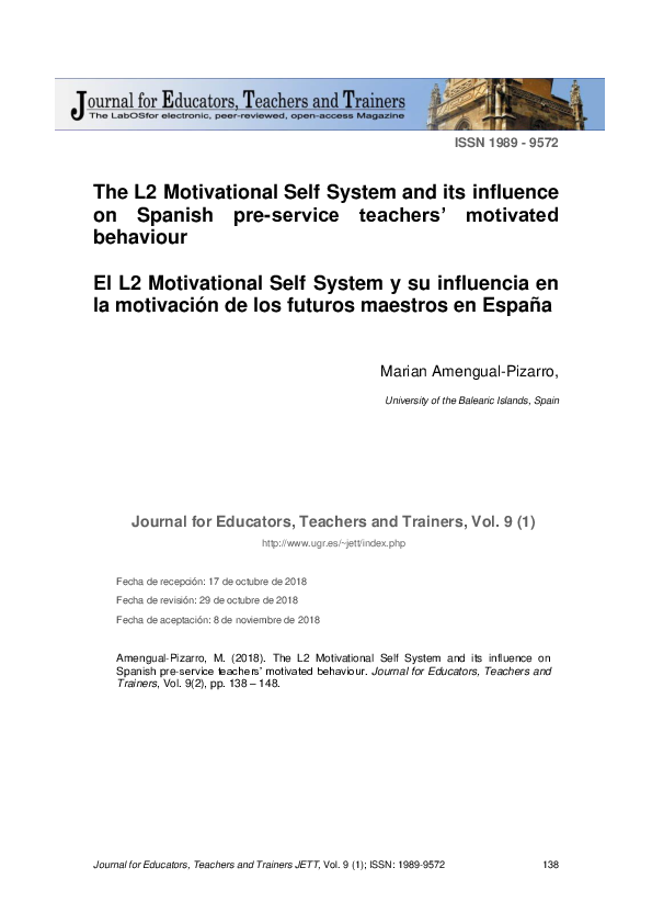 (PDF) El L2 Motivational Self System y su influencia en la motivación ...