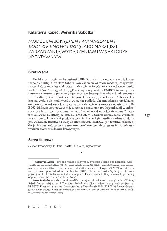(PDF) Model EMBOK (Event Management Body Of Knowledge) jako narzędzie ...