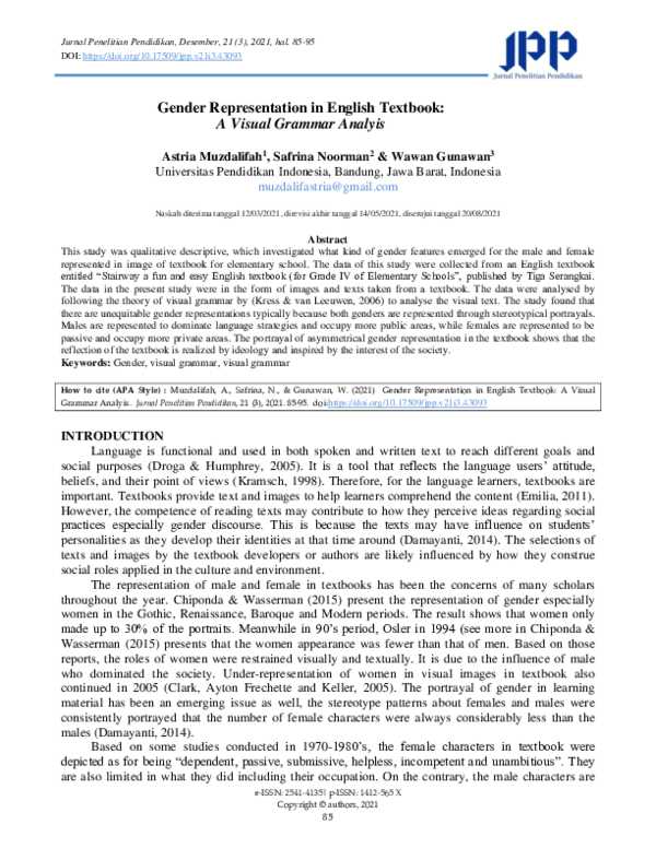 (PDF) Gender Representation in English Textbook: A Visual Grammar Analyis