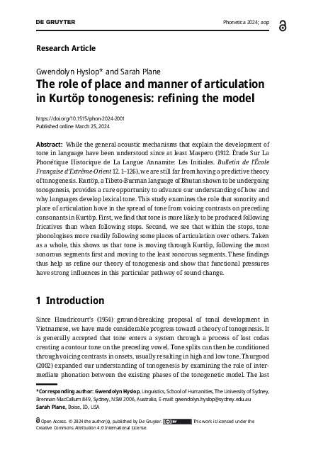 (PDF) The role of place and manner of articulation in Kurtöp ...