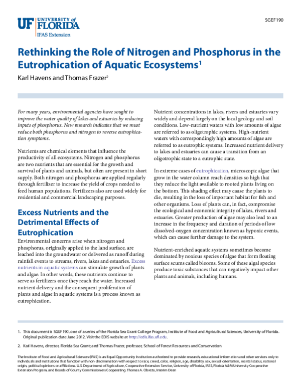 (PDF) Rethinking the Role of Nitrogen and Phosphorus in the ...