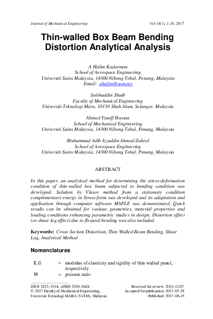 (PDF) Thin-walled box beam bending distortion analytical analysis / A ...
