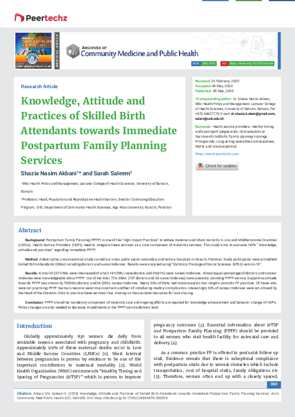 (PDF) Knowledge, Attitude and Practices of Skilled Birth Attendants ...