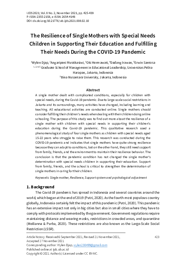 (PDF) The Resilience of Single Mothers with Special Needs Children in ...