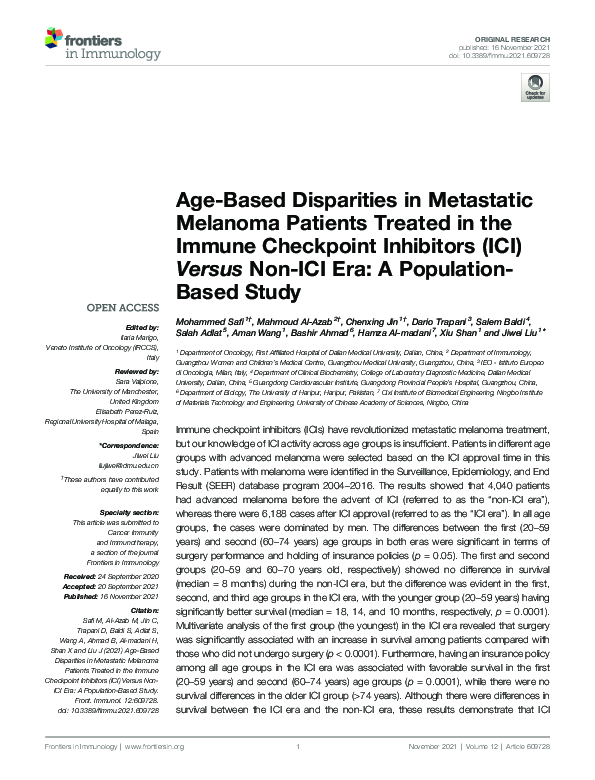 (PDF) Age-Based Disparities in Metastatic Melanoma Patients Treated in ...
