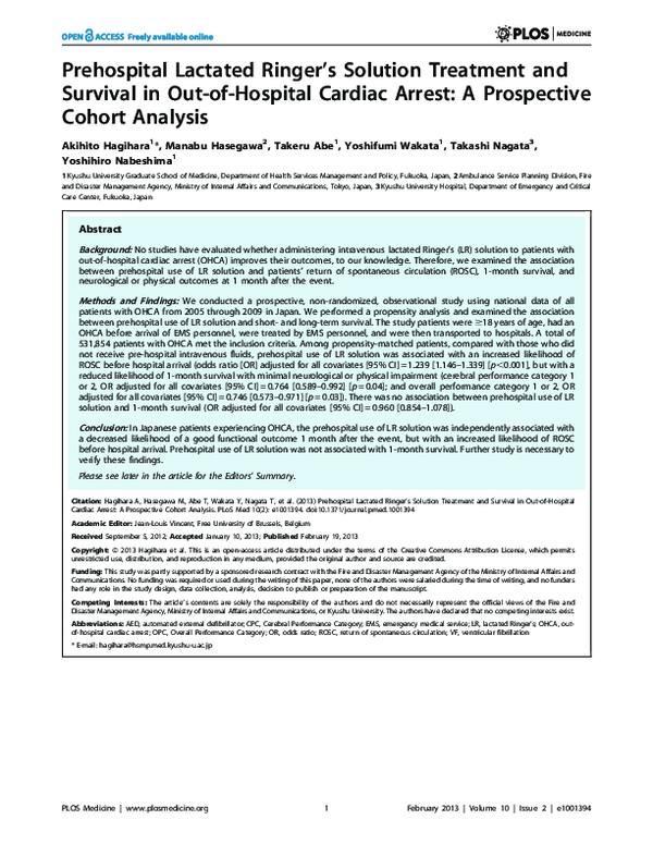 (PDF) Prehospital Lactated Ringer's Solution Treatment and Survival in ...