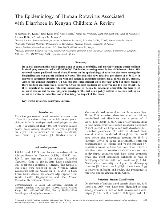 (PDF) The Epidemiology of Human Rotavirus Associated with Diarrhoea in ...