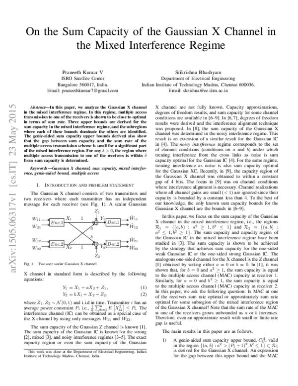 (PDF) On the sum capacity of the Gaussian x channel in the mixed ...