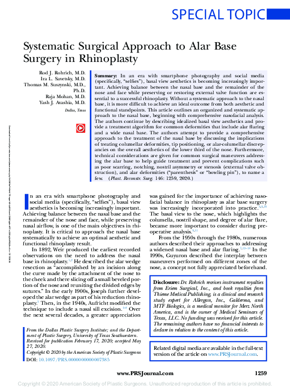 (PDF) Systematic Surgical Approach to Alar Base Surgery in Rhinoplasty