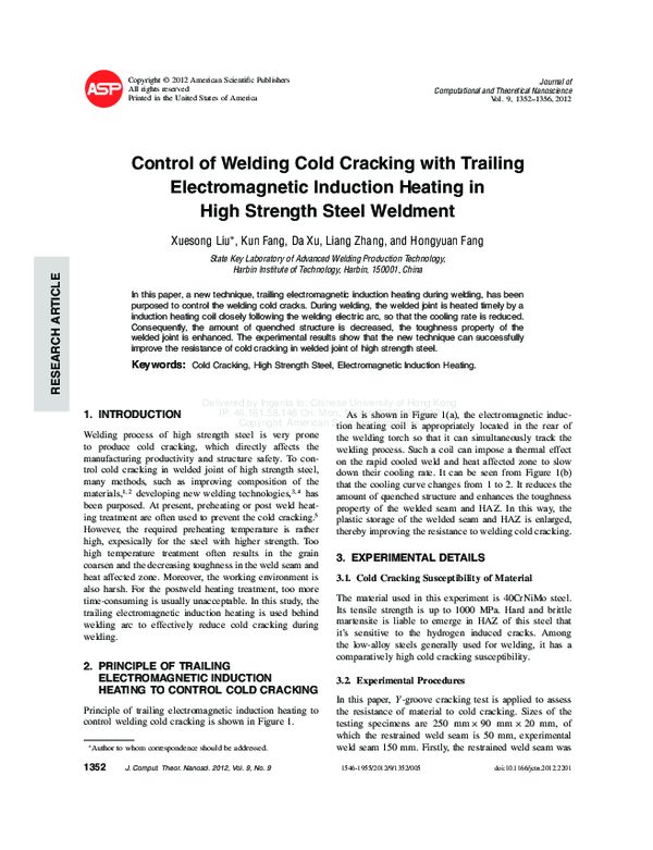 (PDF) Control of Welding Cold Cracking with Trailing Electromagnetic ...