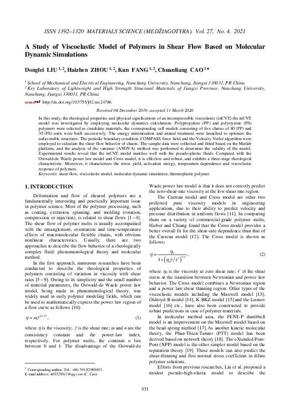 (PDF) A Study of Viscoelastic Model of Polymers in Shear Flow Based on ...