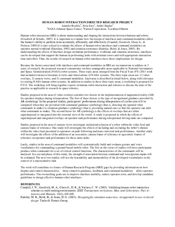 (PDF) Human-Robot Interaction Directed Research Project