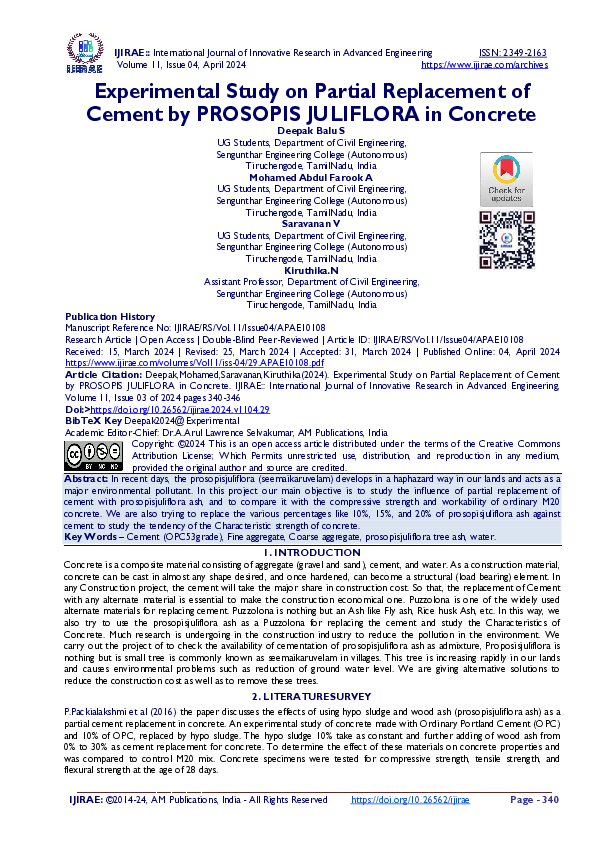(PDF) Experimental Study on Partial Replacement of Cement by PROSOPIS ...