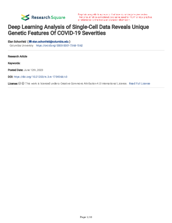 (PDF) Single Cell Genetic Analysis of COVID-19: A Deep Learning Approach
