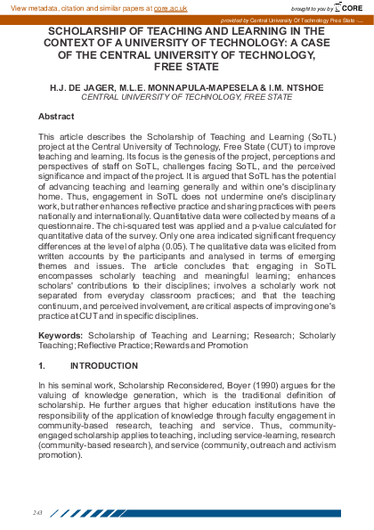 (PDF) Scholarship of teaching and learning in the context of a ...