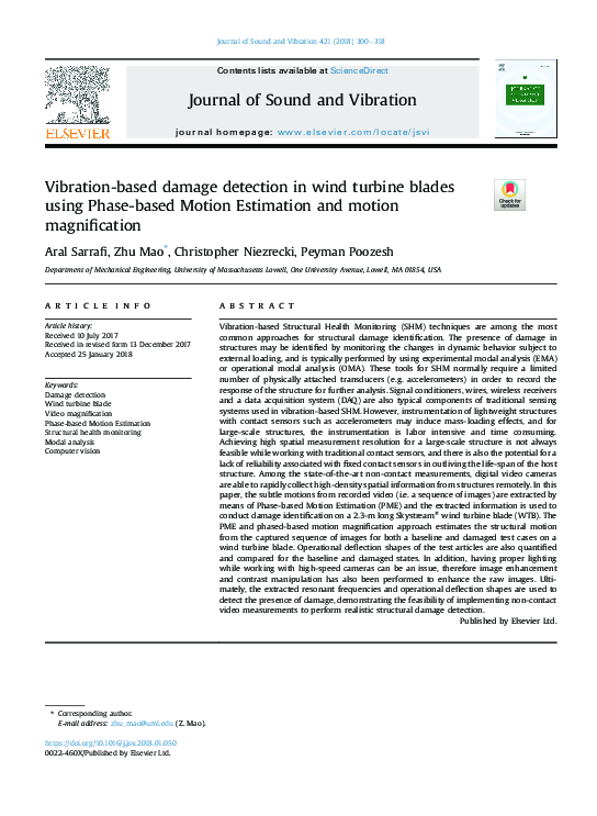 (PDF) Vibration-based damage detection in a wind turbine blade through ...