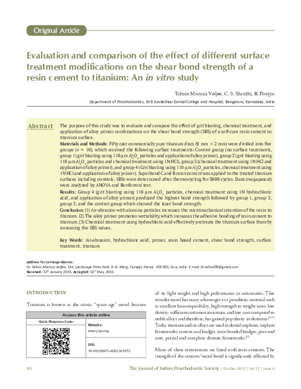 (PDF) Evaluation and comparison of the effect of different surface ...