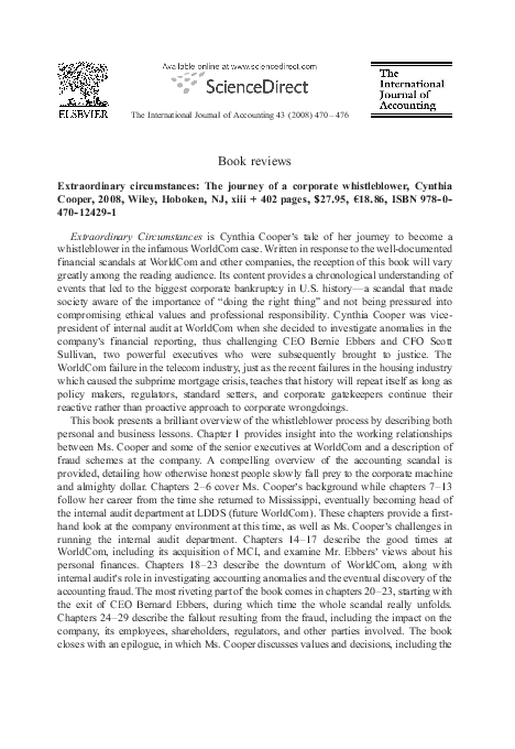(PDF) Cynthia Cooper , Extraordinary circumstances: The journey of a corporate whistleblower ...