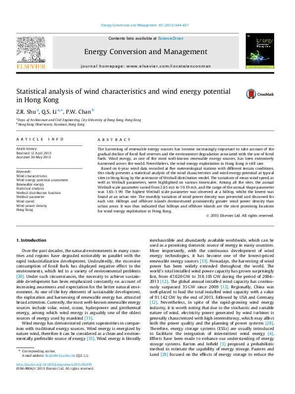 (PDF) Statistical analysis of wind characteristics based on Weibull ...