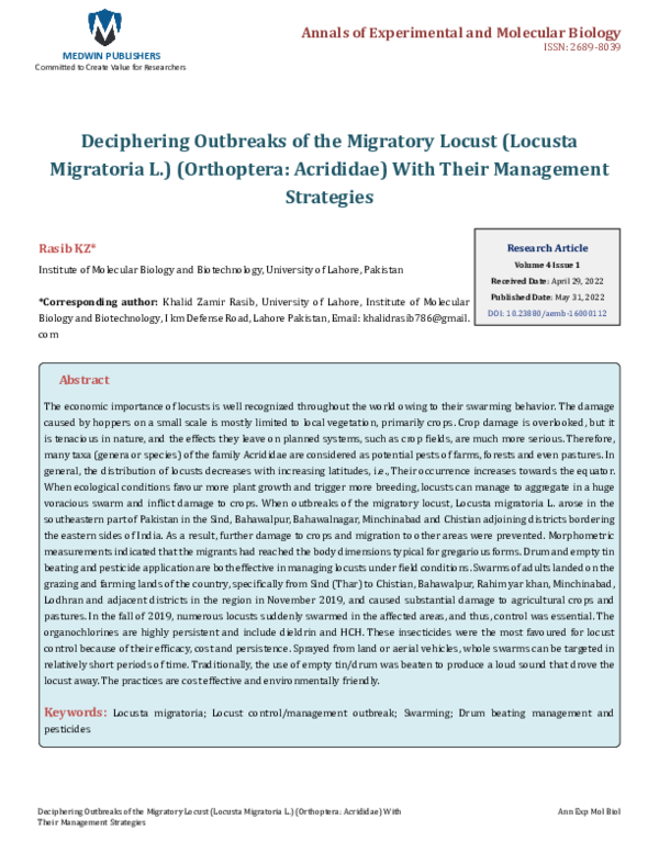 (PDF) Deciphering Outbreaks of the Migratory Locust (Locusta Migratoria ...