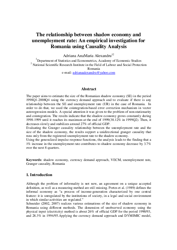 (PDF) The relationship between shadow economy and unemployment rate: An ...