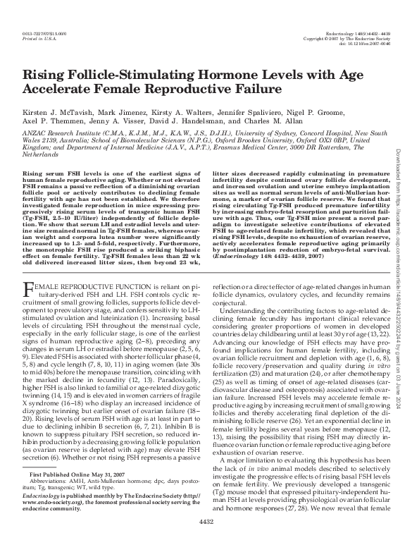 (PDF) Rising Follicle-Stimulating Hormone Levels with Age Accelerate ...