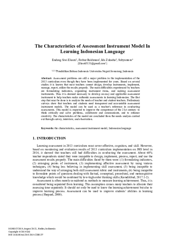 (PDF) The Characteristics of Assessment Instrument Model In Learning ...