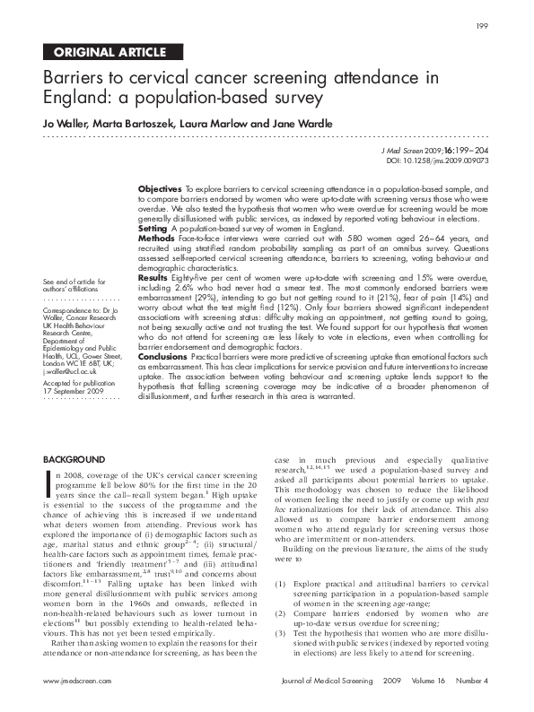 (PDF) Barriers to the cervical cancer screening attendance among Czech ...