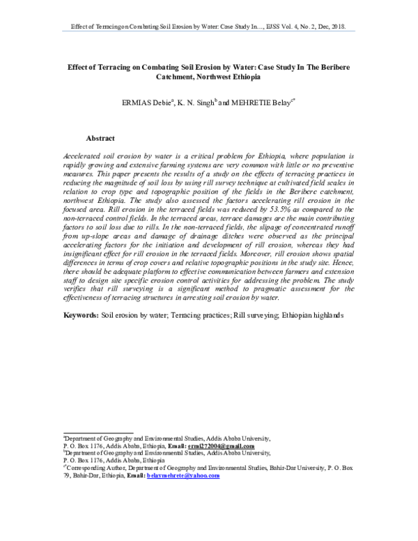 (PDF) Effect of Terracing on Combating Soil Erosion by Water: Case ...