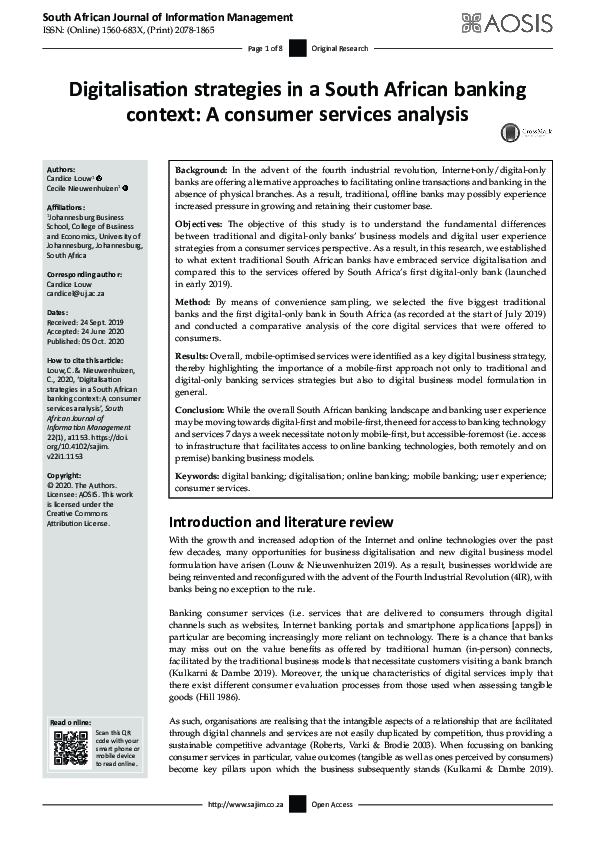(PDF) Digitalisation strategies in a South African banking context: A ...