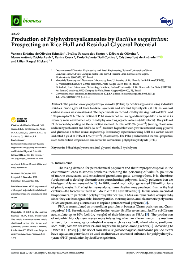 (PDF) Production of Polyhydroxyalkanoates by Bacillus megaterium ...