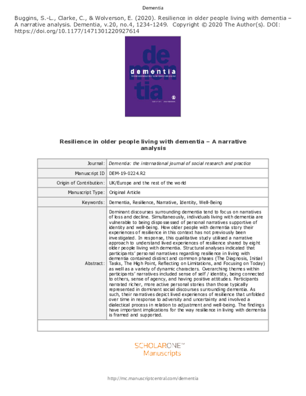 (PDF) Resilience in older people living with dementia – A narrative ...