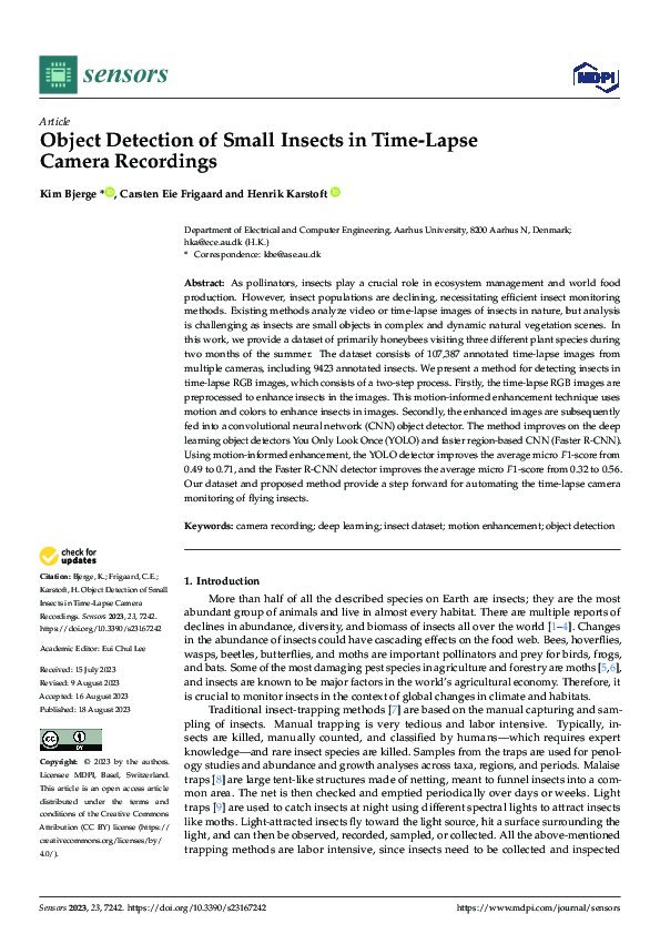 (PDF) Object Detection of Small Insects in Time-Lapse Camera Recordings