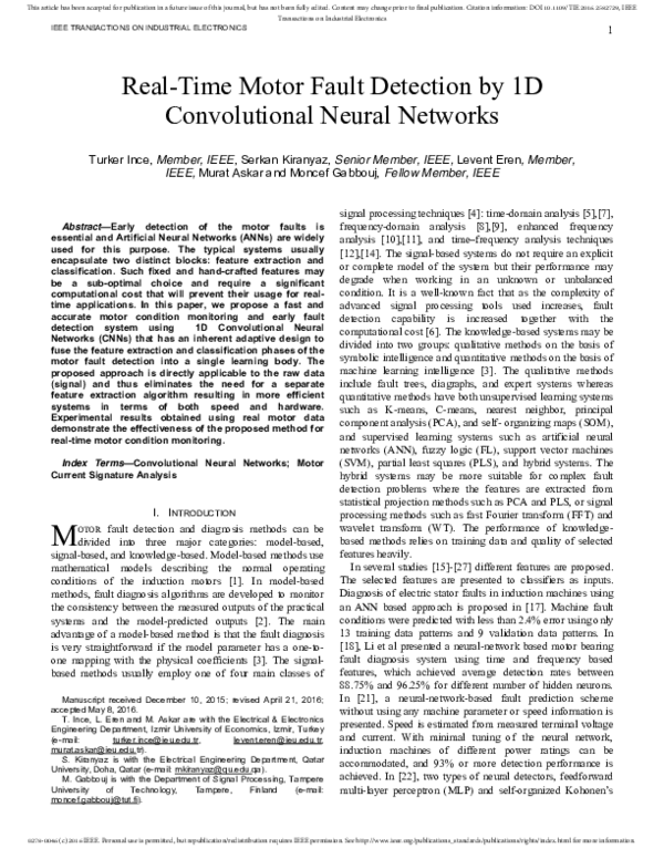 (PDF) Real-Time Motor Fault Detection by 1-D Convolutional Neural Networks