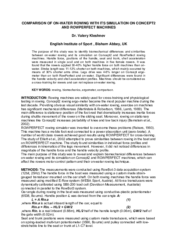 (PDF) Comparison of On-Water Rowing with Its Simulation on CONCEPT2 and ...