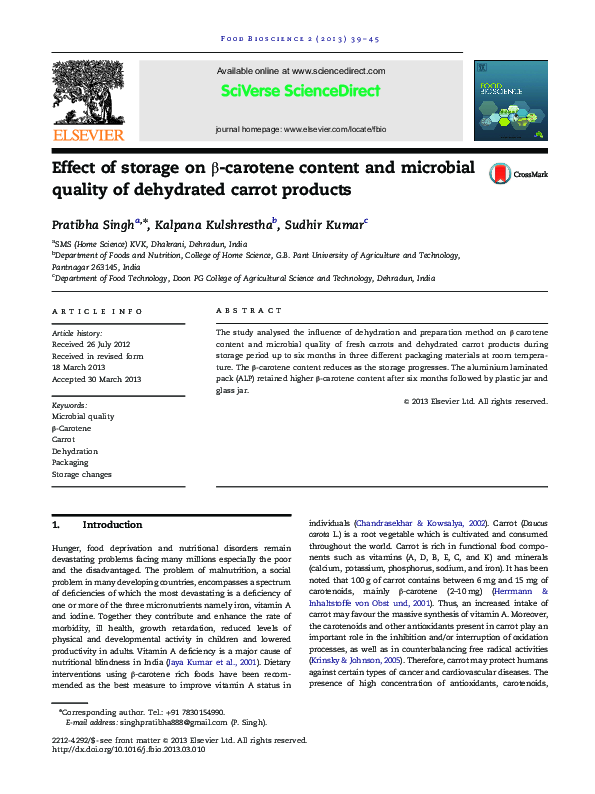 (PDF) Effect of storage on β-carotene content and microbial quality of ...
