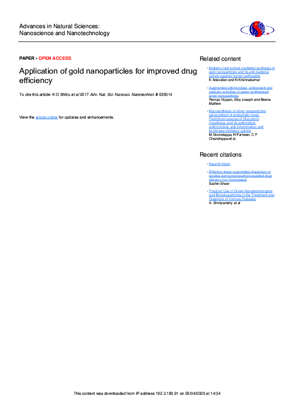 (PDF) Application of gold nanoparticles for improved drug efficiency