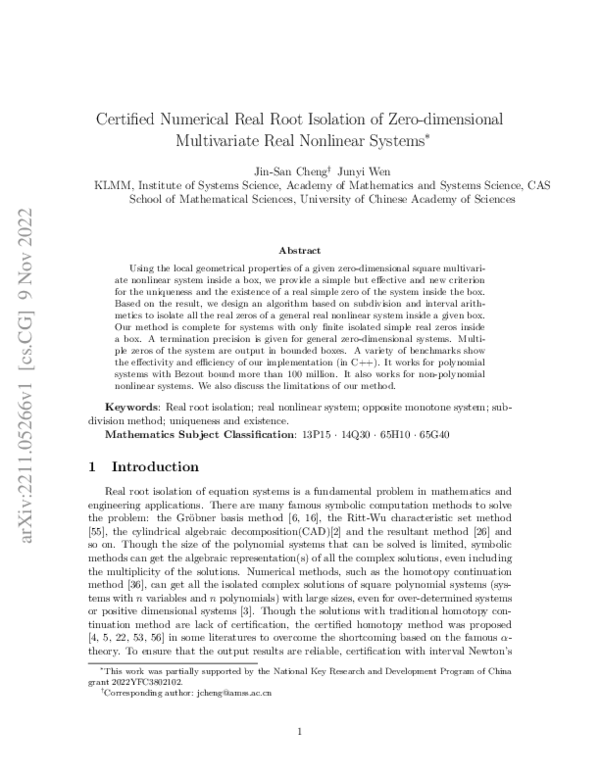(PDF) Certified Numerical Real Root Isolation of Zero-dimensional ...