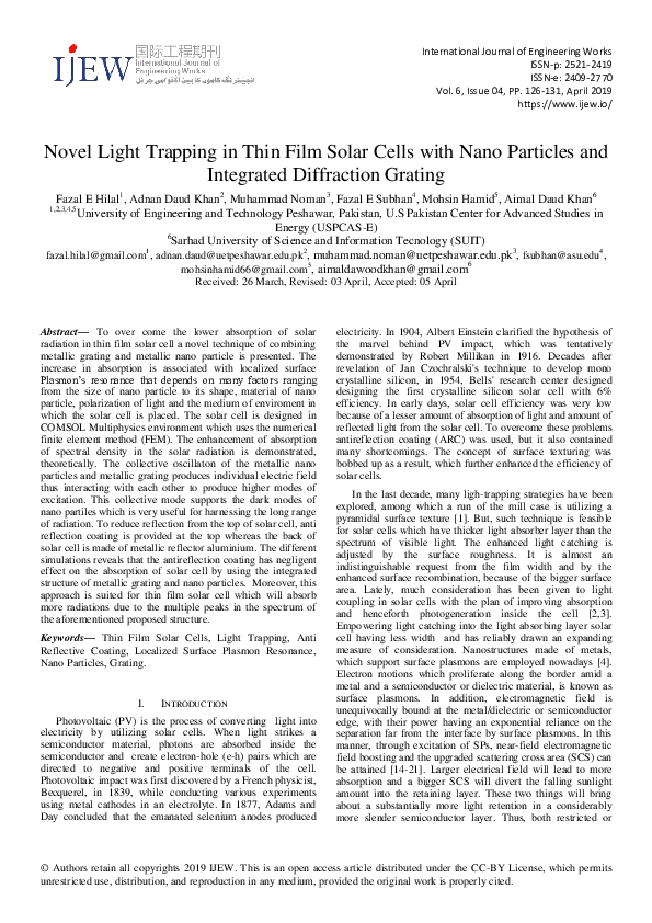 (PDF) Novel Light Trapping in Thin film Solar Cells with Nano Particles ...