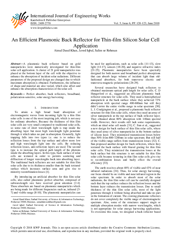 (PDF) An Efficient Plasmonic Back Reflector for Thin-film Silicon Solar ...