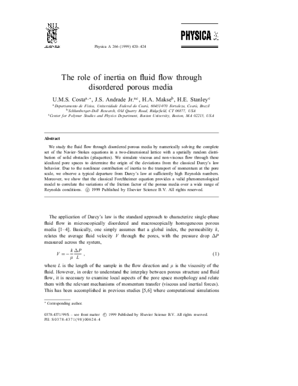 (PDF) The role of inertia on fluid flow through disordered porous media