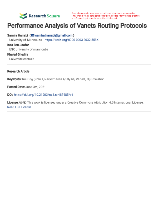 (PDF) Performance Analysis of Vanets Routing Protocols