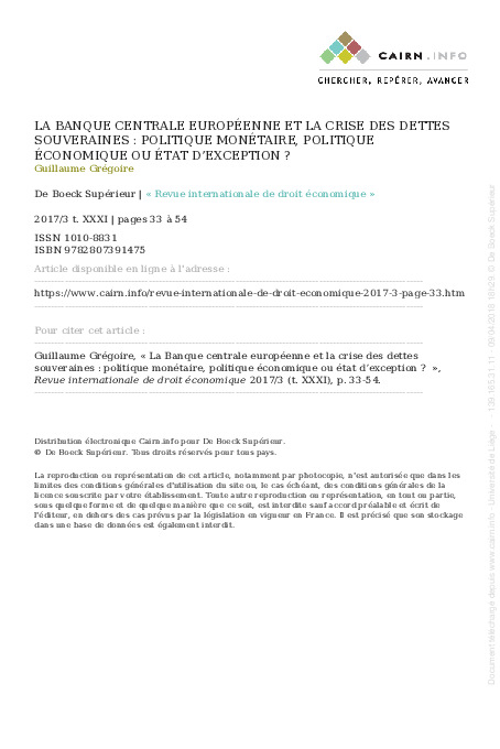 (PDF) La Banque centrale européenne et la crise des dettes souveraines ...
