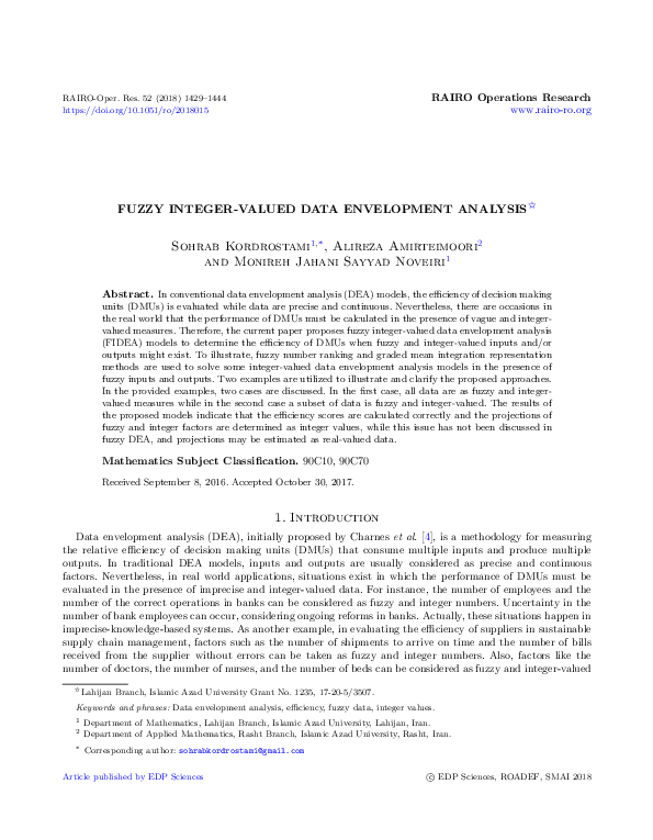 (PDF) Fuzzy integer-valued data envelopment analysis