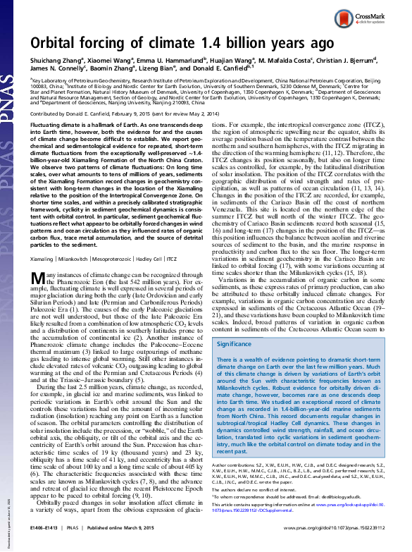 (PDF) Orbital forcing of climate 1.4 billion years ago